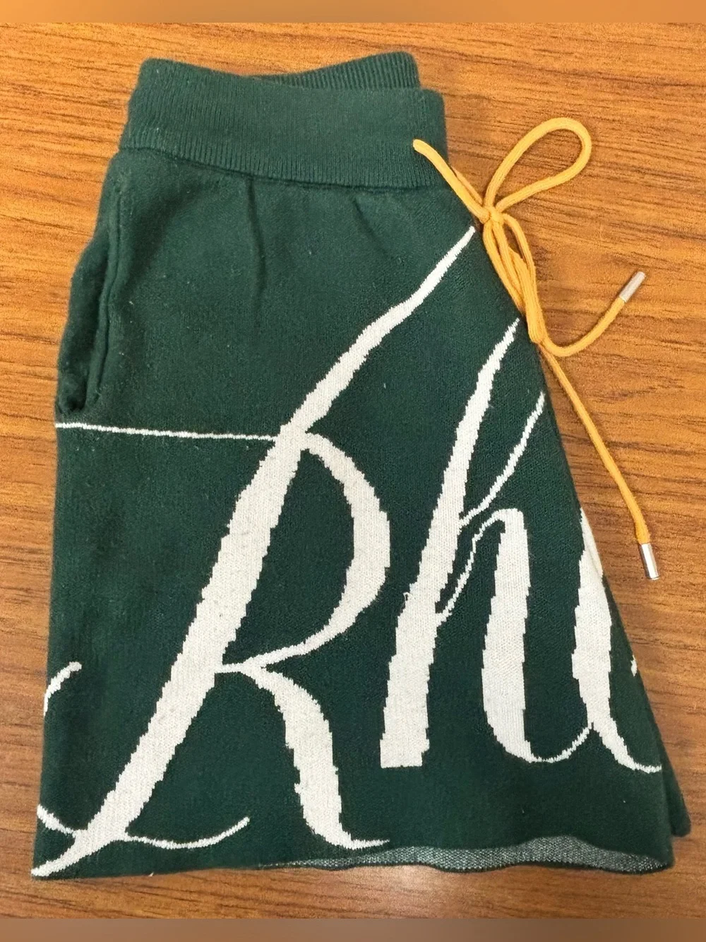 RARE - Rhude Knit Shorts w/ Script Logo 'Green/White' - Size Men's Medium